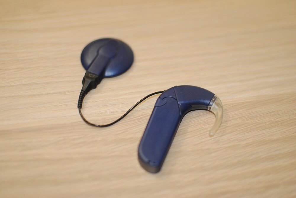 Cochlear hearing implant device on a table